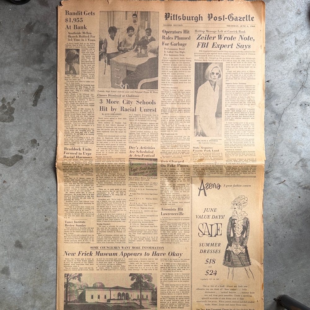 Vintage Pittsburgh Post-Gazette Newspaper